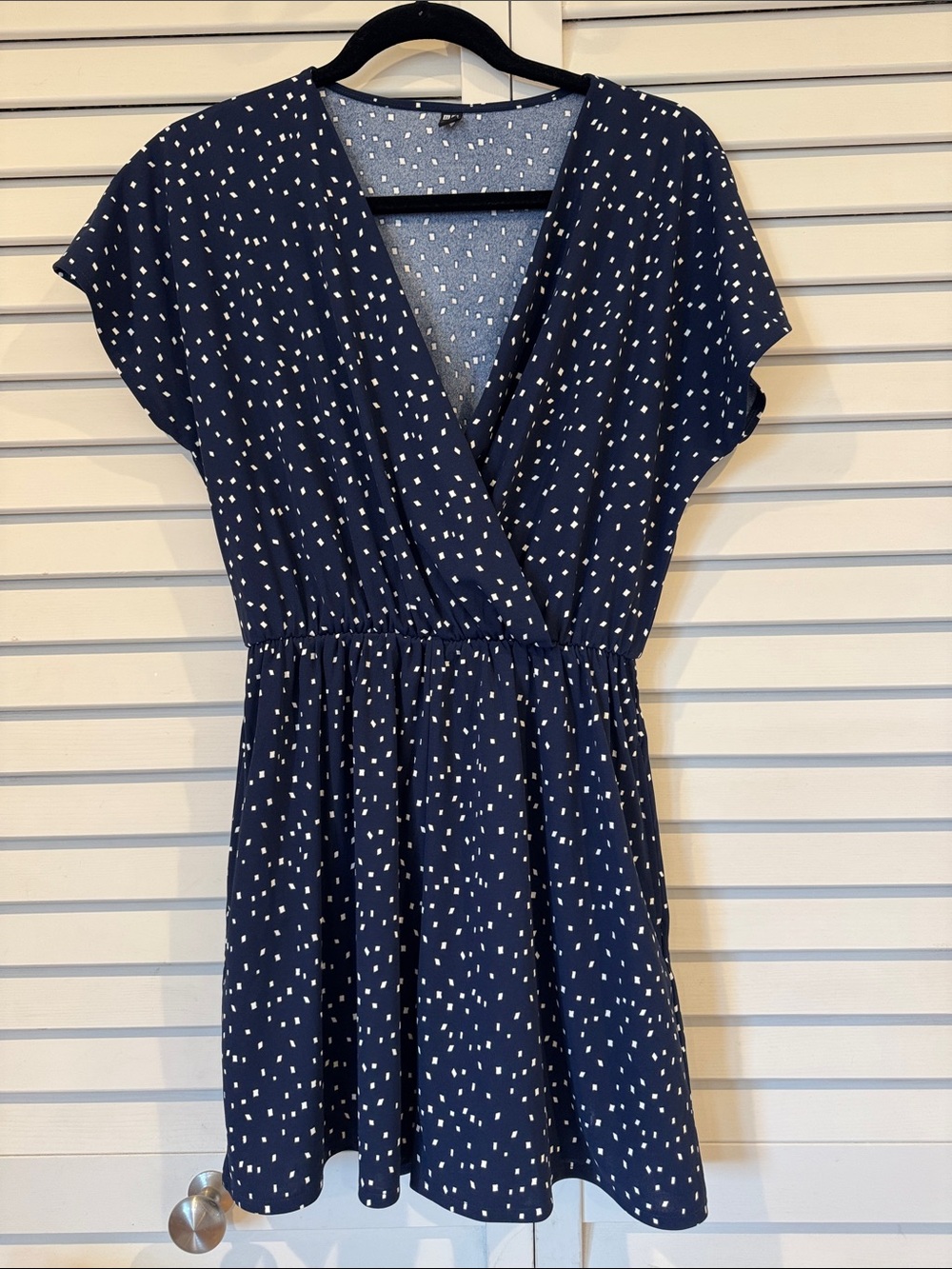 Uniqlo Navy Blue Polka Dot Faux-Wrap Mini Romper